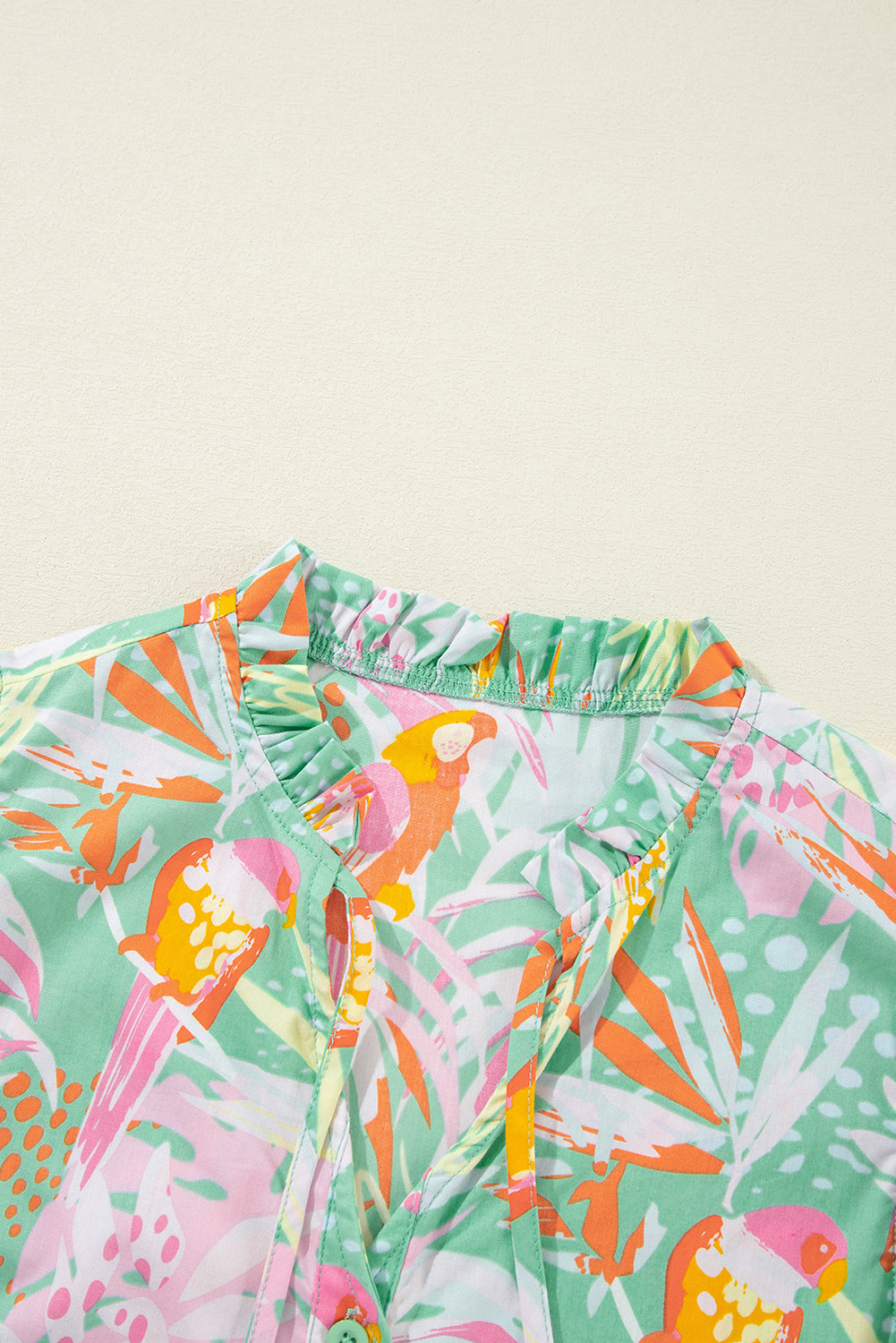 Pink Abstract Floral Ruffle Sleeve Buttoned Dress