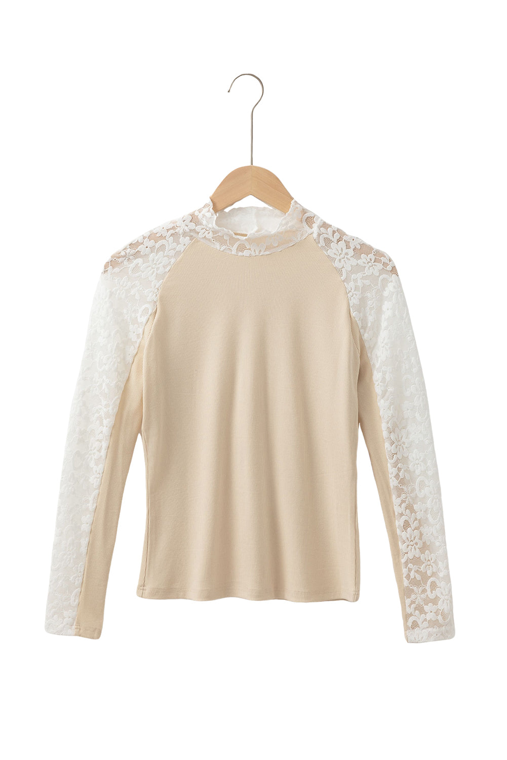 PRE-ORDER: Floral Lace Patchwork Long Sleeve High Neck Slim Top