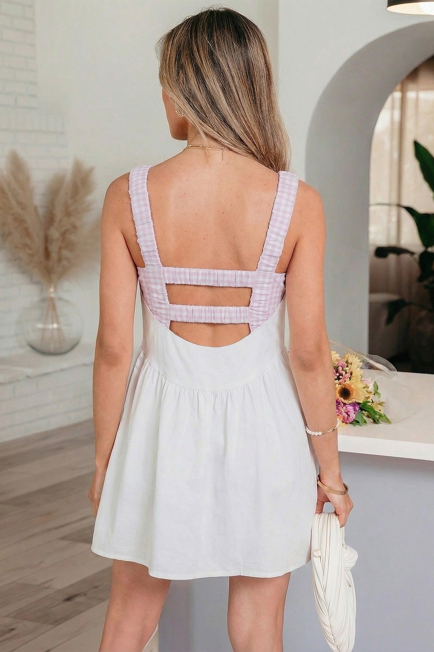 PRE-ORDER: Faux Two Piece Gingham Contrast Patchwork Mini Dress