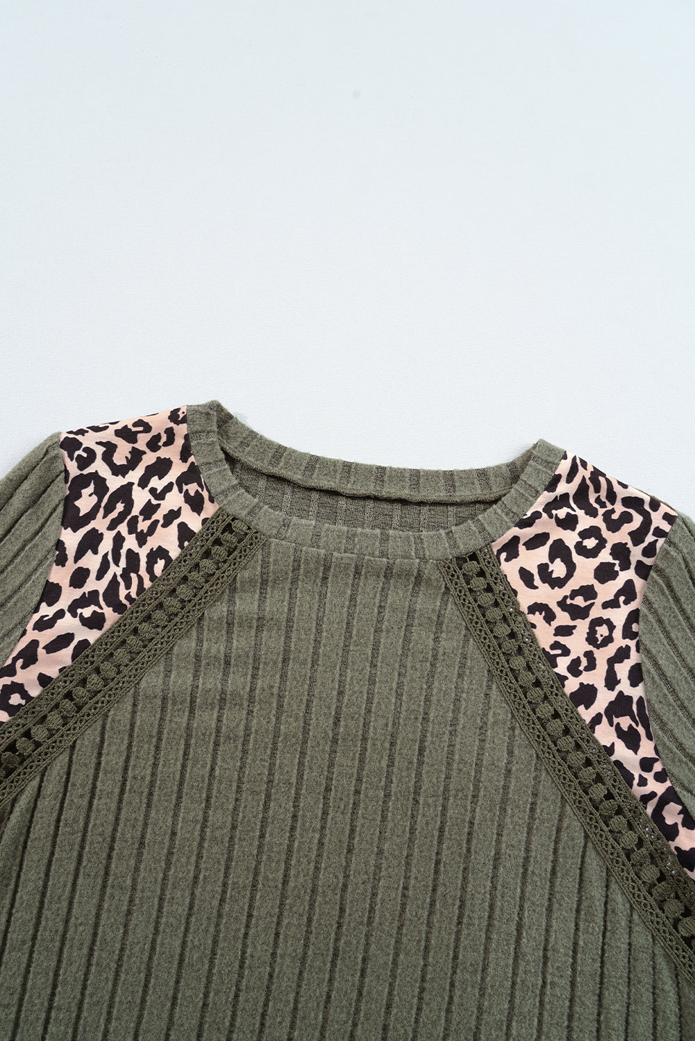 PRE-ORDER: Leopard Print Patchwork Crochet Rib Textured Top