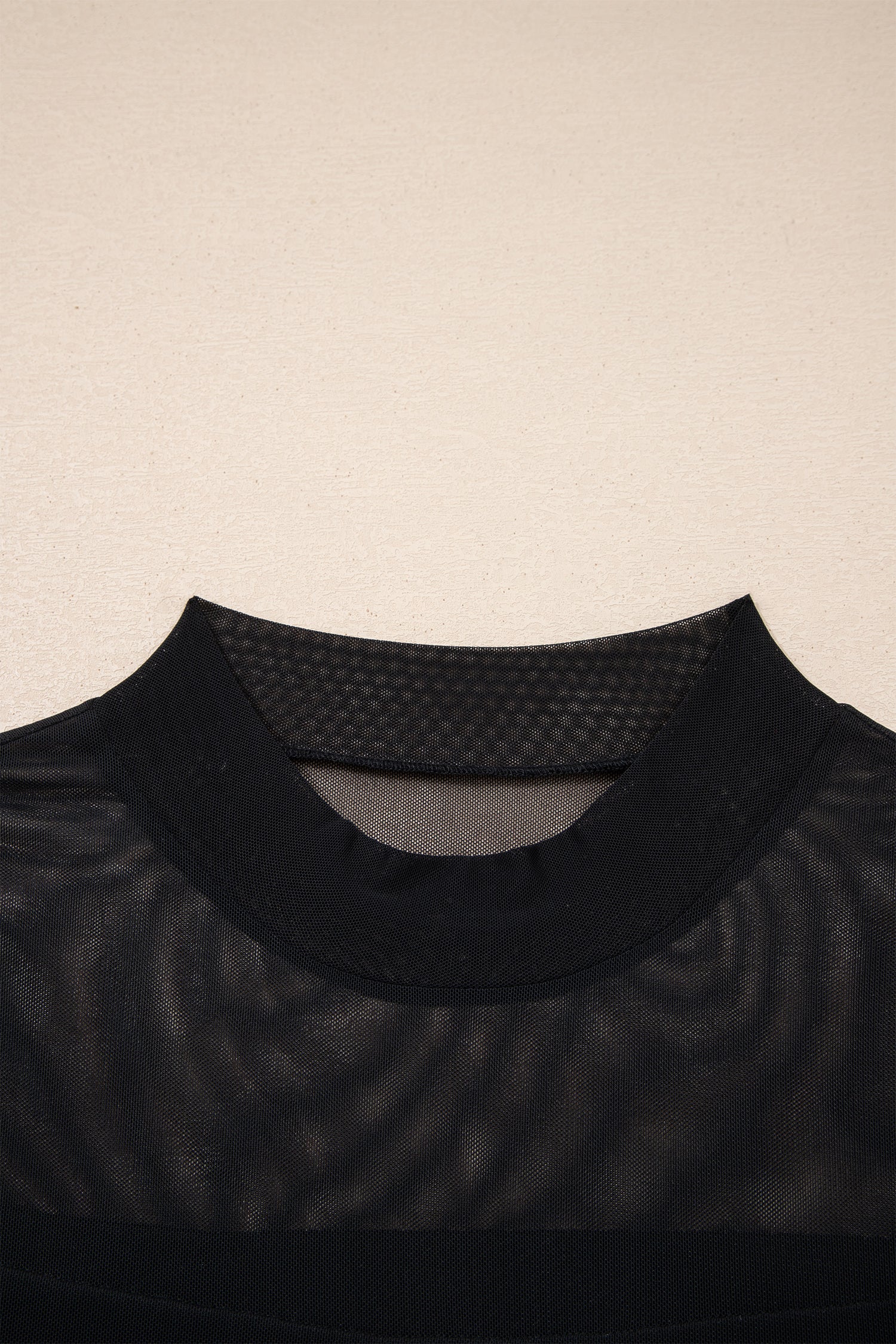 PRE-ORDER: Black Sheer Mesh Patchwork Cap Sleeve Tee