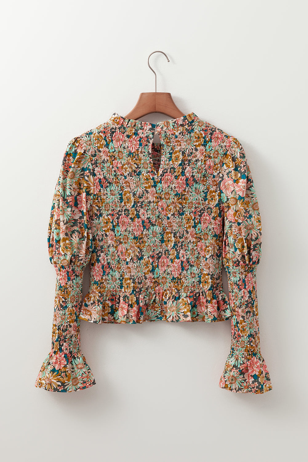 Yellow Floral Smocked Bubble Sleeve Crop Top