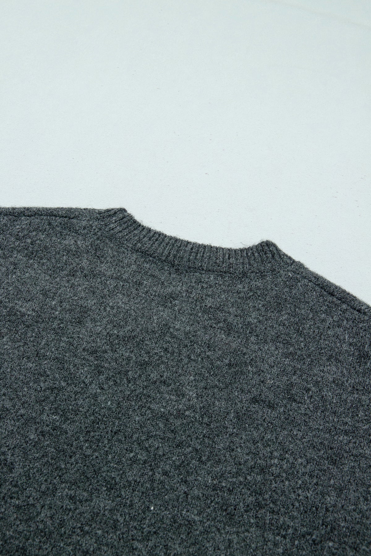 PRE-ORDER: Dark Grey Beaded Floral Accent Casual Round Neck Sweater
