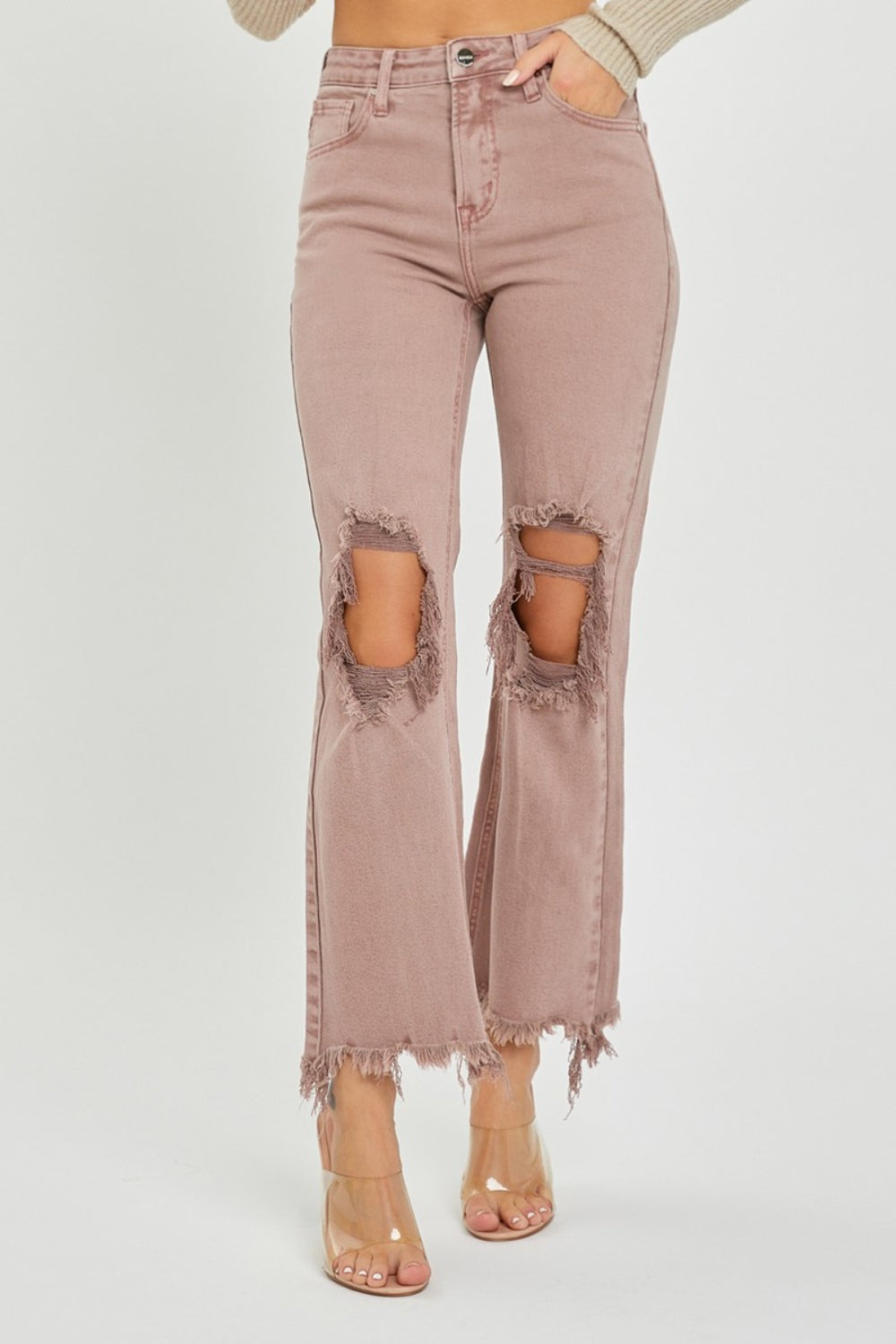 Distressed Ankle Bootcut Jeans