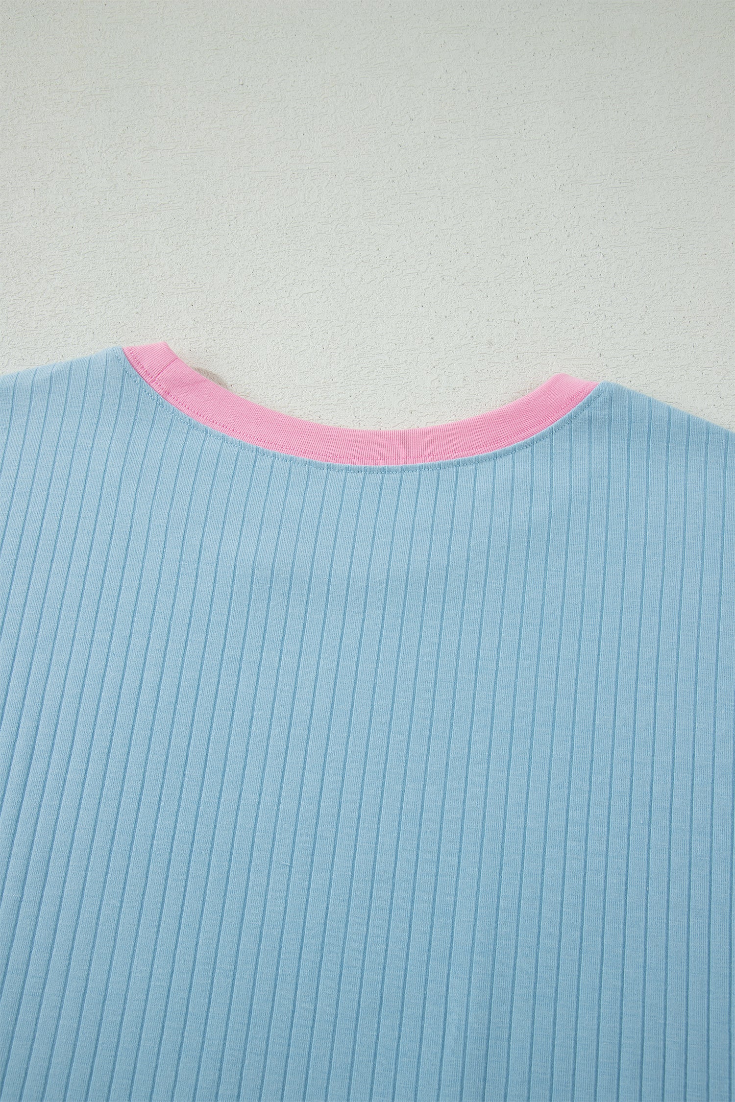 Soft Ribbed Color Block Trim Casual Short Set