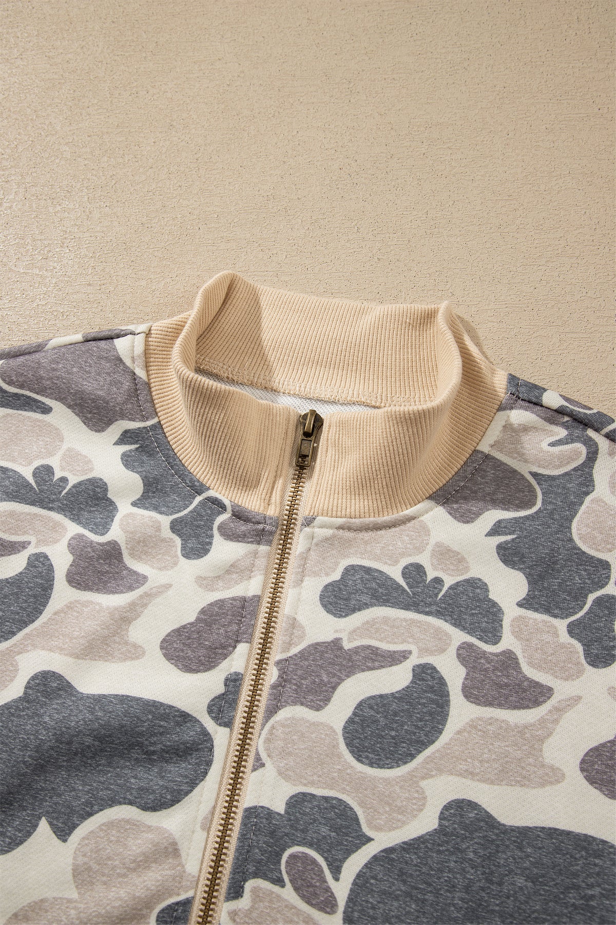 PRE-ORDER: Camouflage Color Block Trim Zip Bomber
