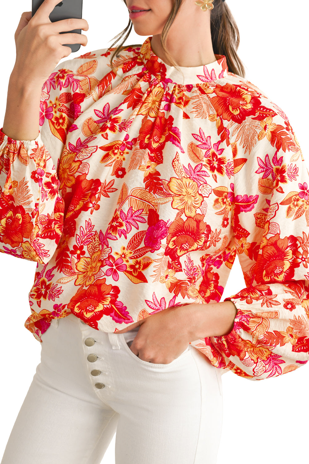 PRE-ORDER: Boho Floral Lantern Sleeve Blouse