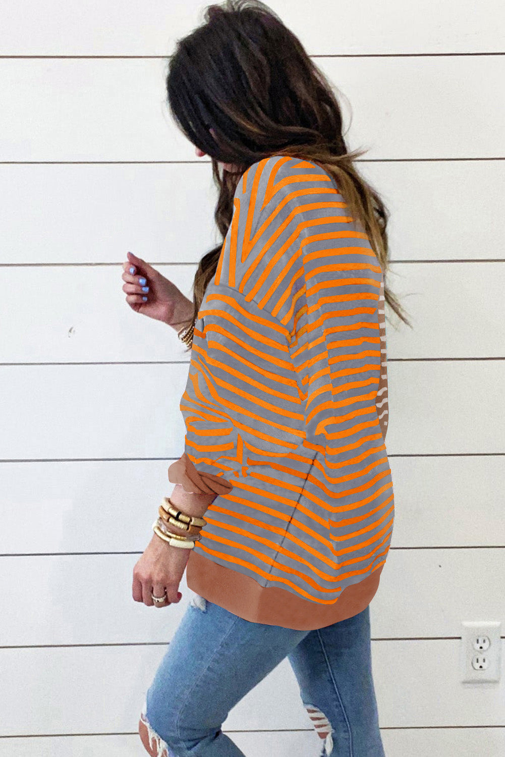Casual Striped Colorblock Drop Shoulder Oversized Sweatshirt