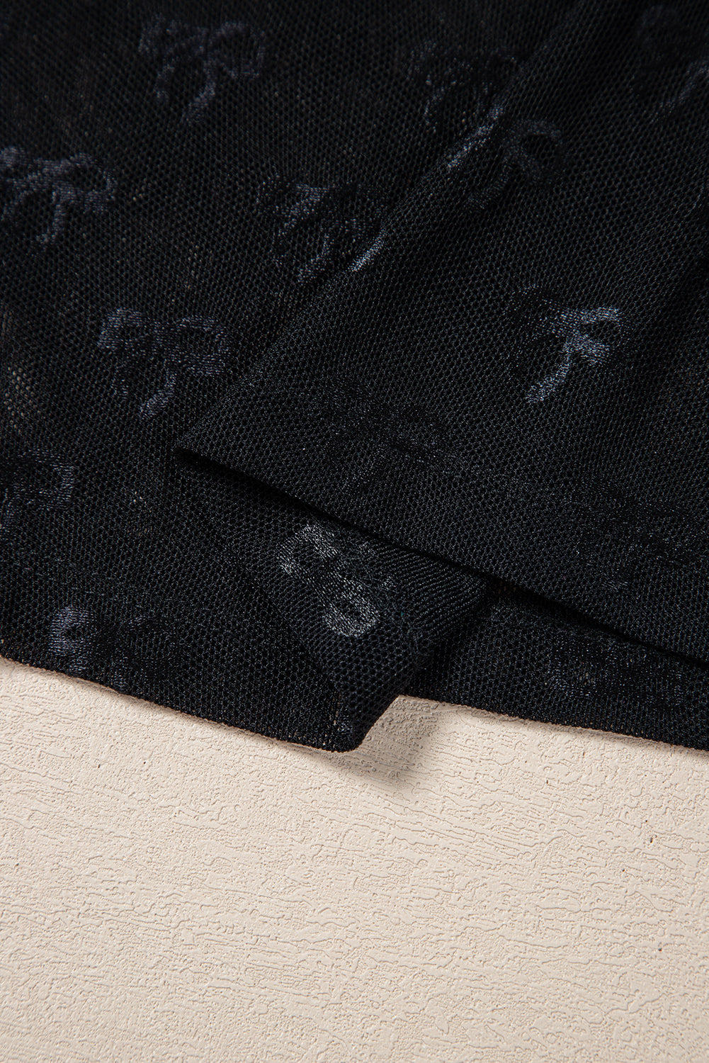 PRE-ORDER: Bow Pattern Long Sleeve Slim Fit Mesh Top