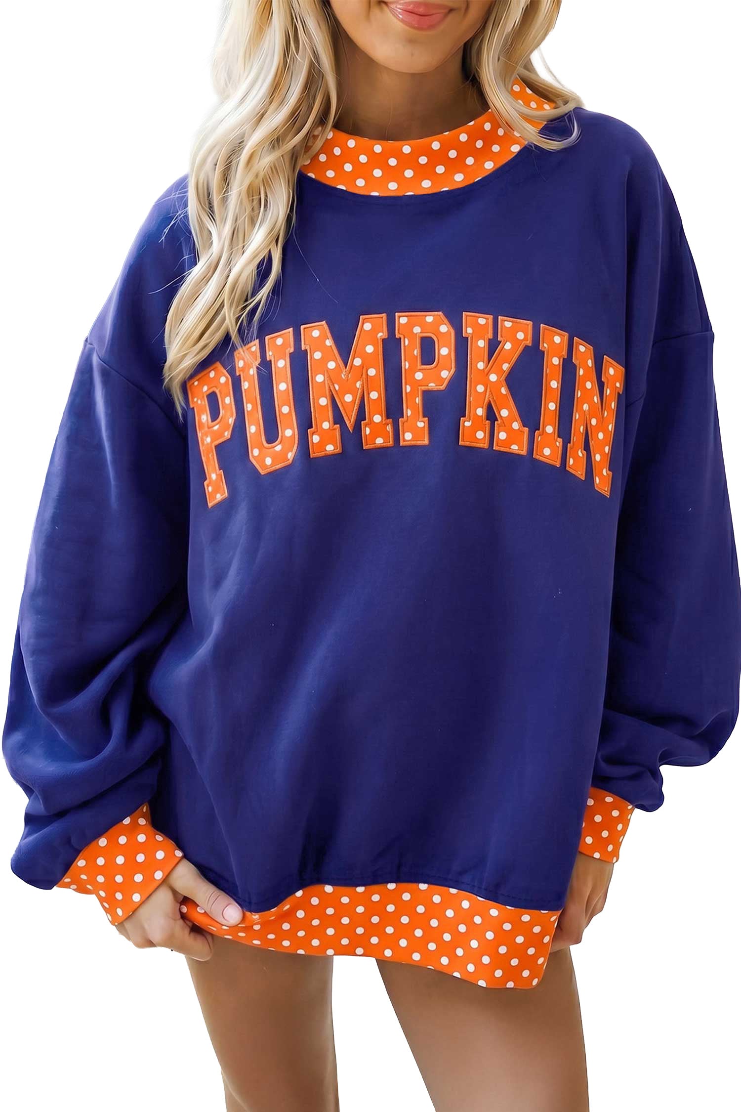 PRE-ORDER: Polka Dot Letter Contrast Trim Mock Neck Sweatshirt