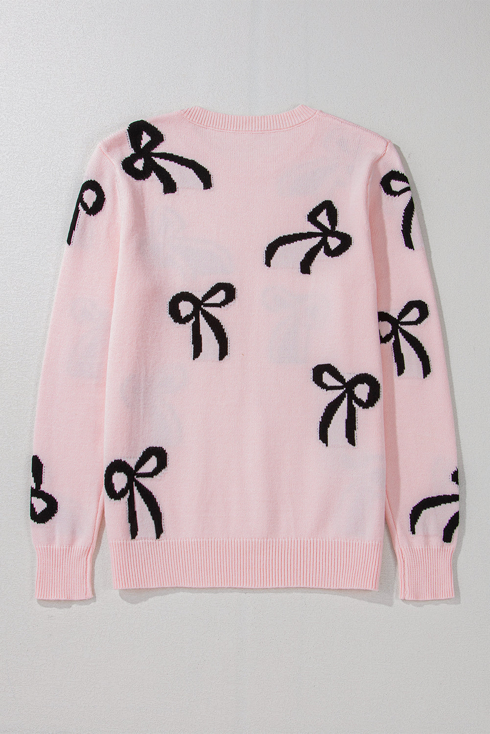 PRE-ORDER: Light Pink Bow Print Long Sleeve Loose Fit Sweater