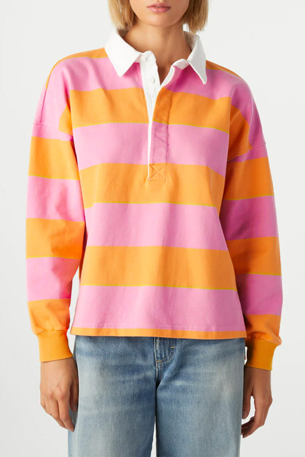Striped Polo Collar Sweatshirt