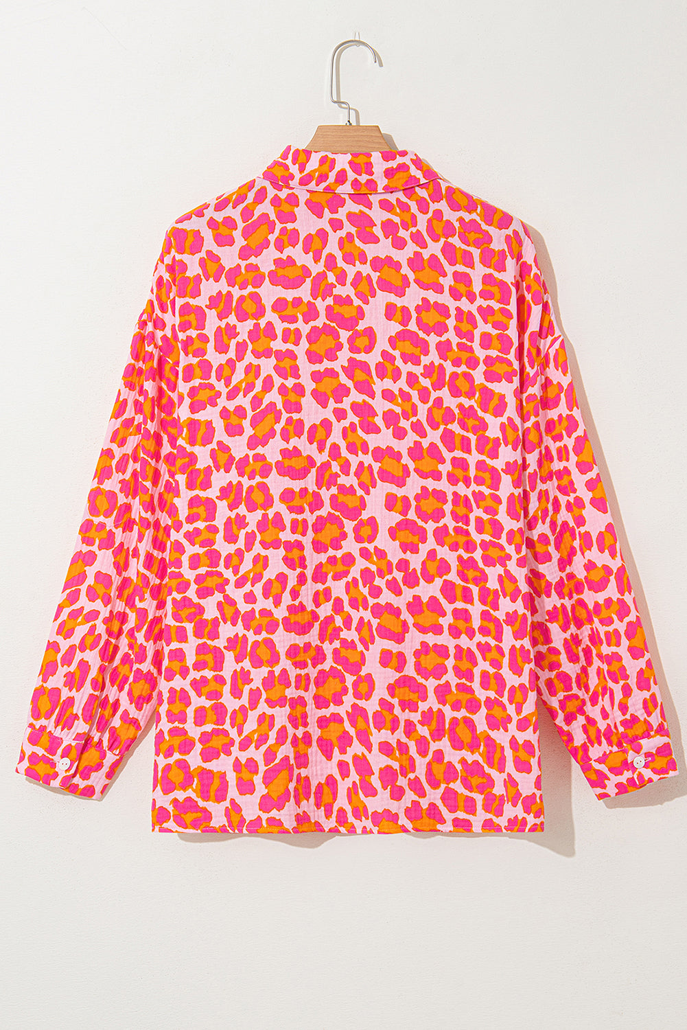 PRE-ORDER: Rose Leopard Print Button-Up Crinkle Shirt