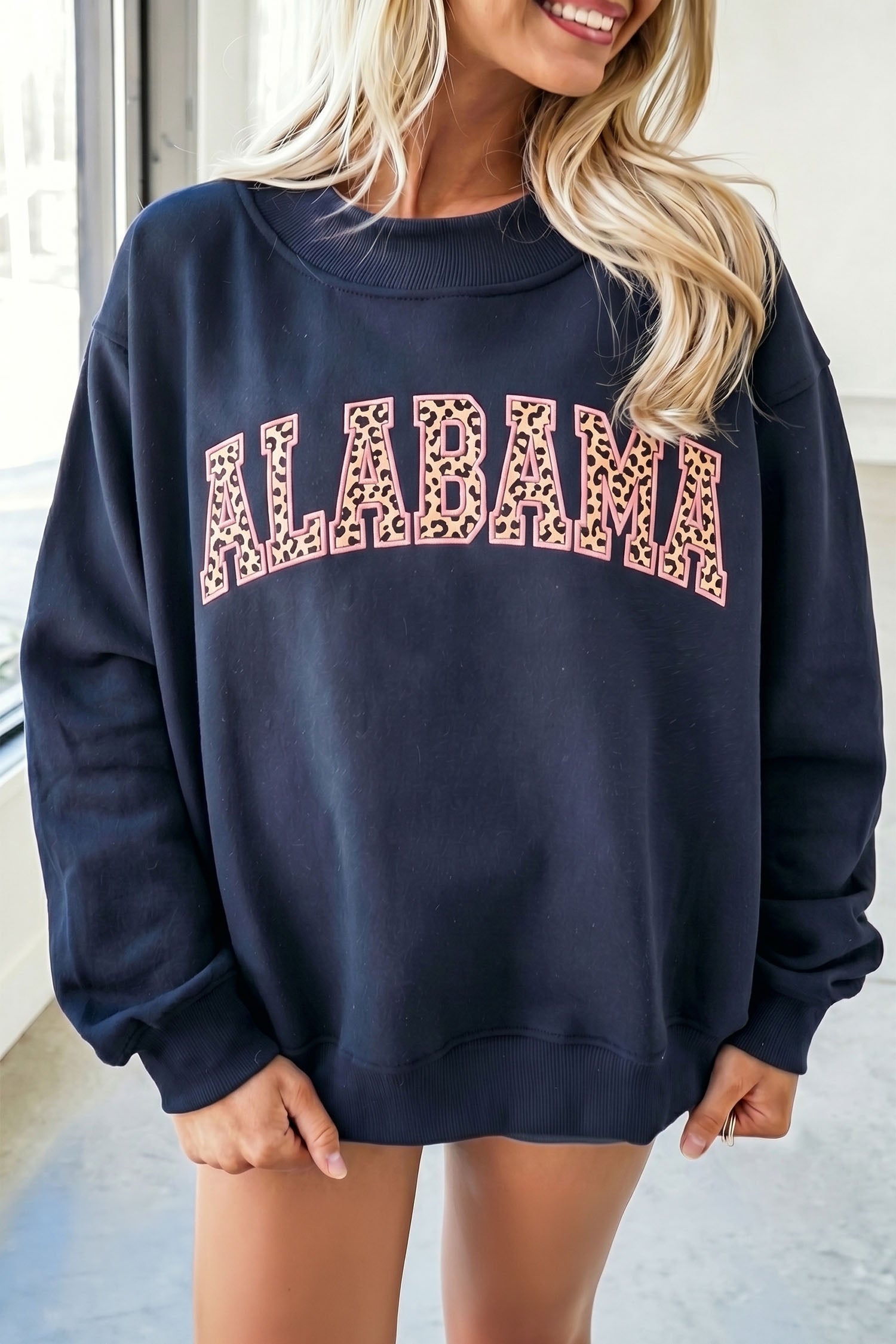 PRE-ORDER: Dirty Blue Leopard Alabama Tunic Sweatshirt