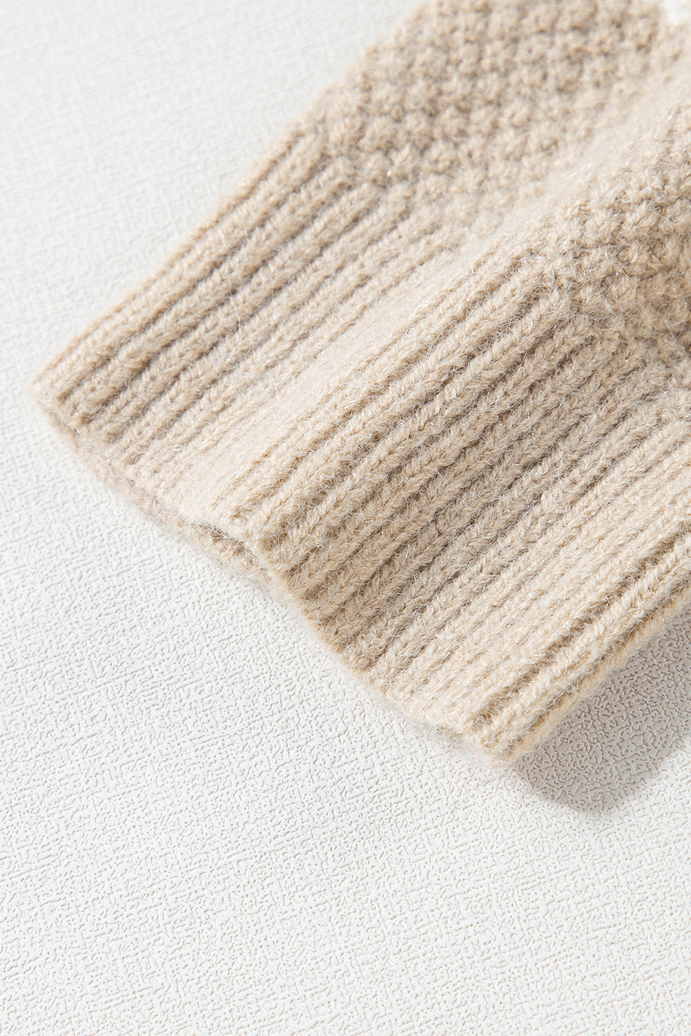 Khaki Cable Knit Colorblock Drop Shoulder Sweater