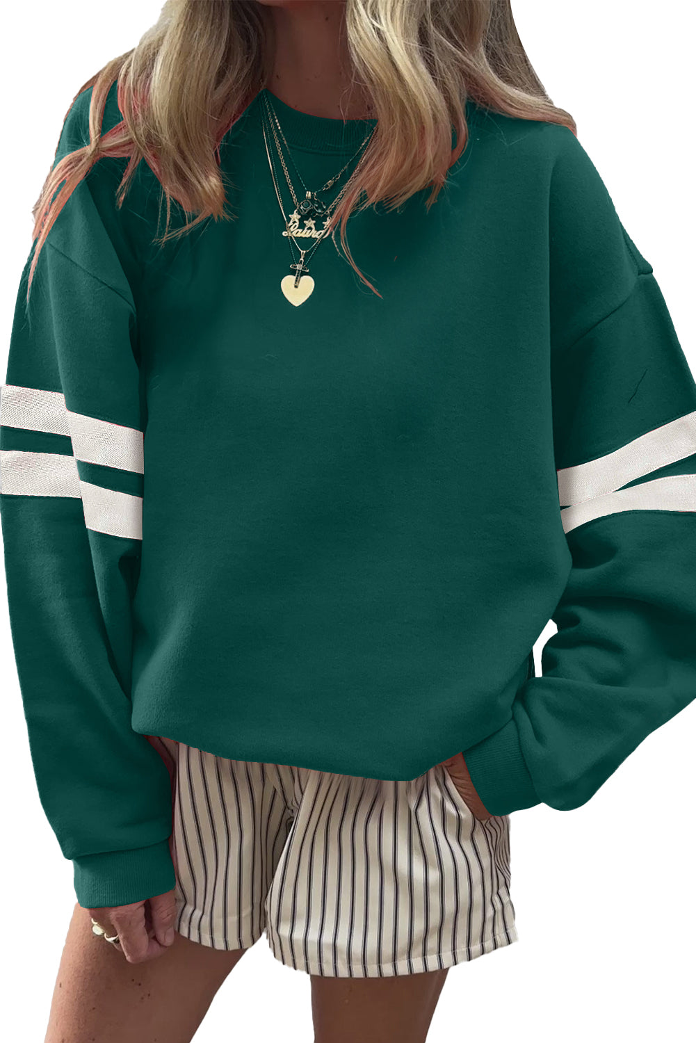 Preppy Striped Sleeve Loose Sweatshirt
