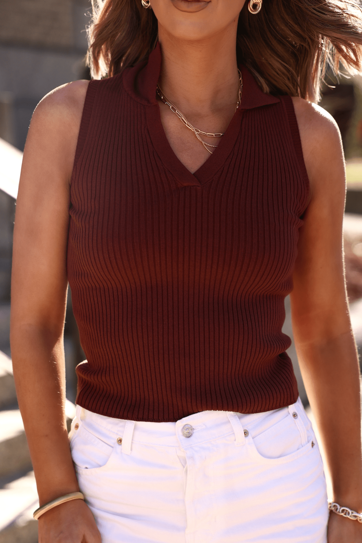 Allison Brown V Neck Sweater Top