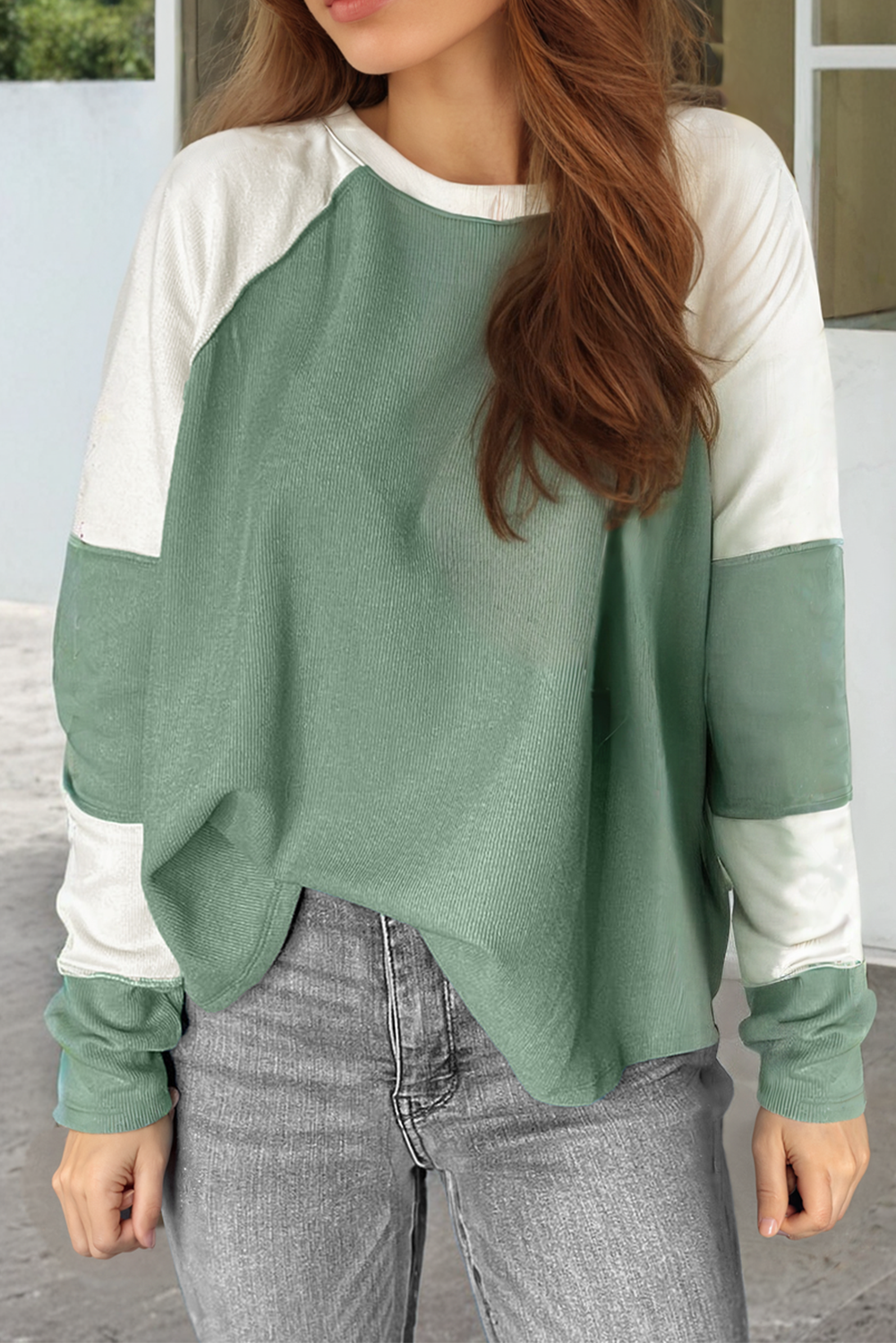 PRE-ORDER: Ribbed Colorblock Patchwork Raglan Long Sleeve Top