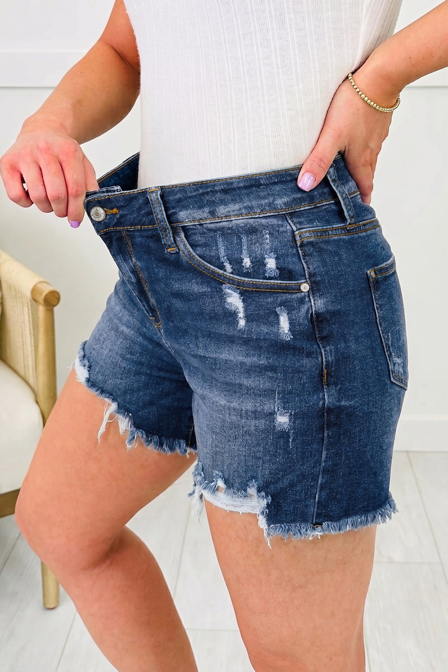PRE-ORDER: Raw Hem Distressed Denim Shorts