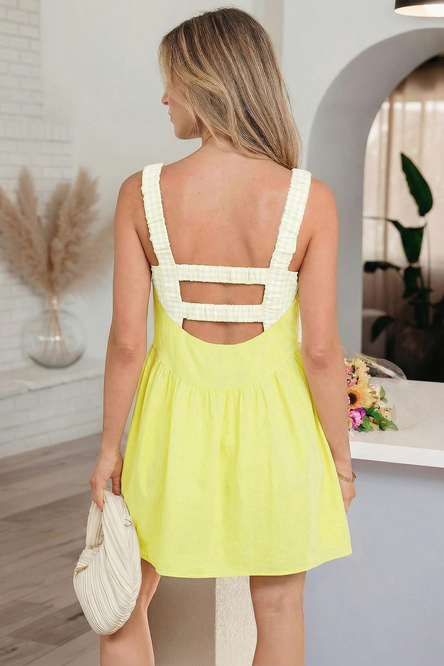 PRE-ORDER: Faux Two Piece Gingham Contrast Patchwork Mini Dress