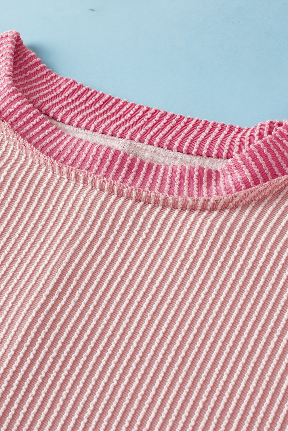PRE-ORDER: Textured Contrast Color Round Neck T Shirt