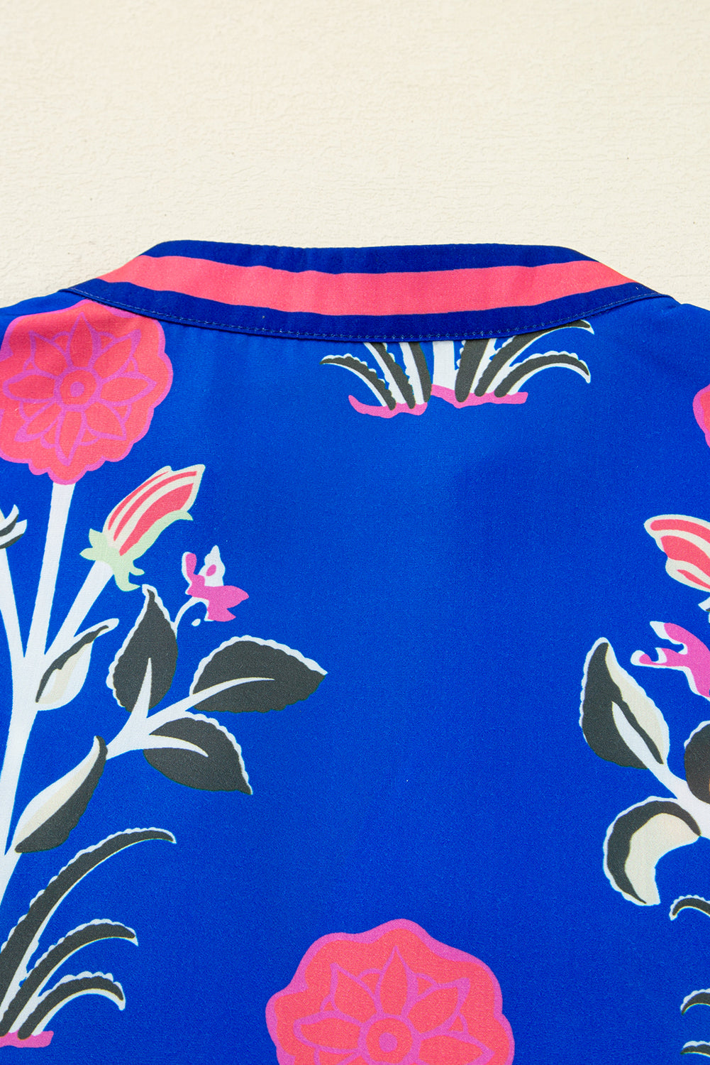 PRE-ORDER: Blue Floral Print Pop Of Color V Neck Puff Sleeve Blouse