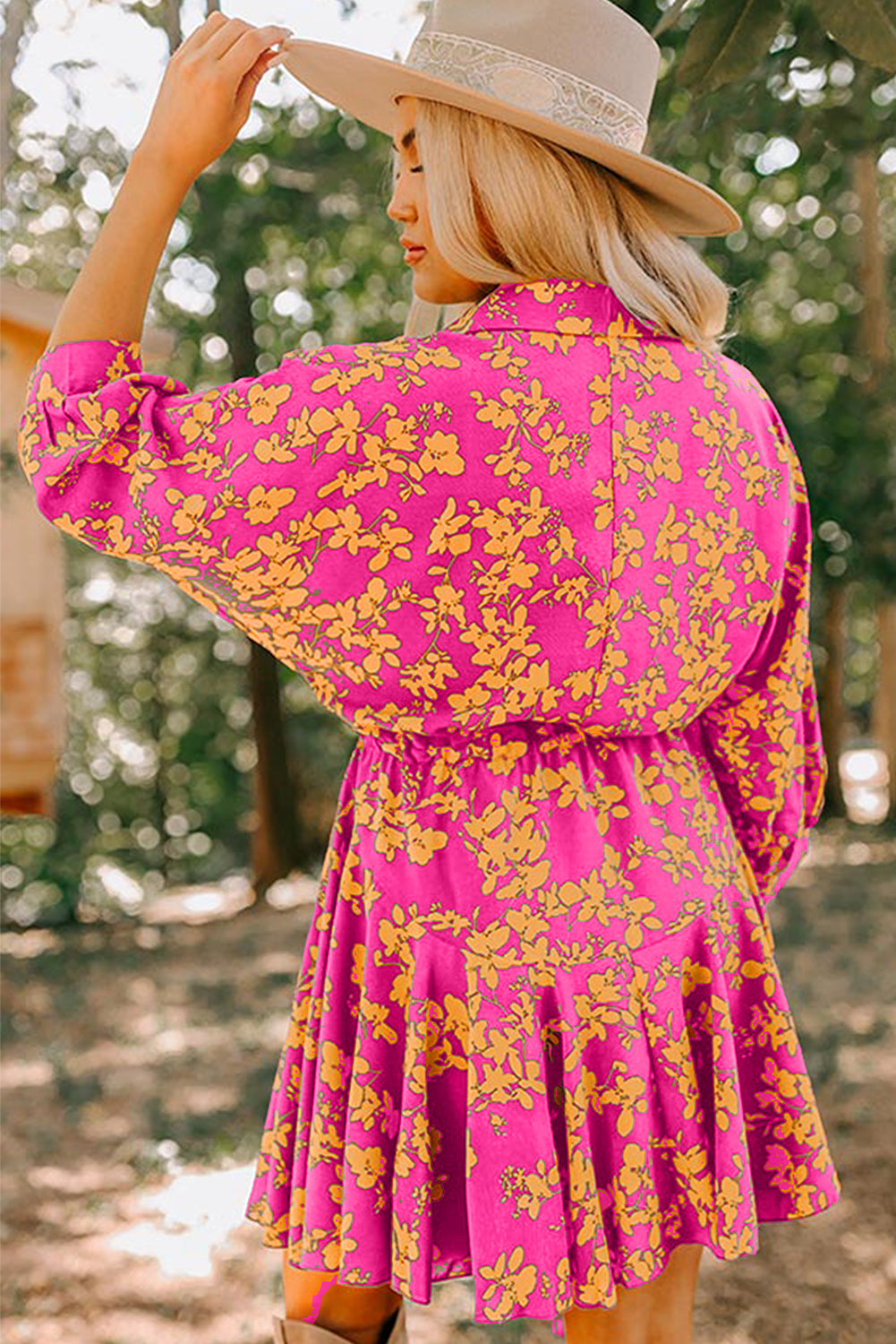 Floral Print Drawstring Tunic Dress