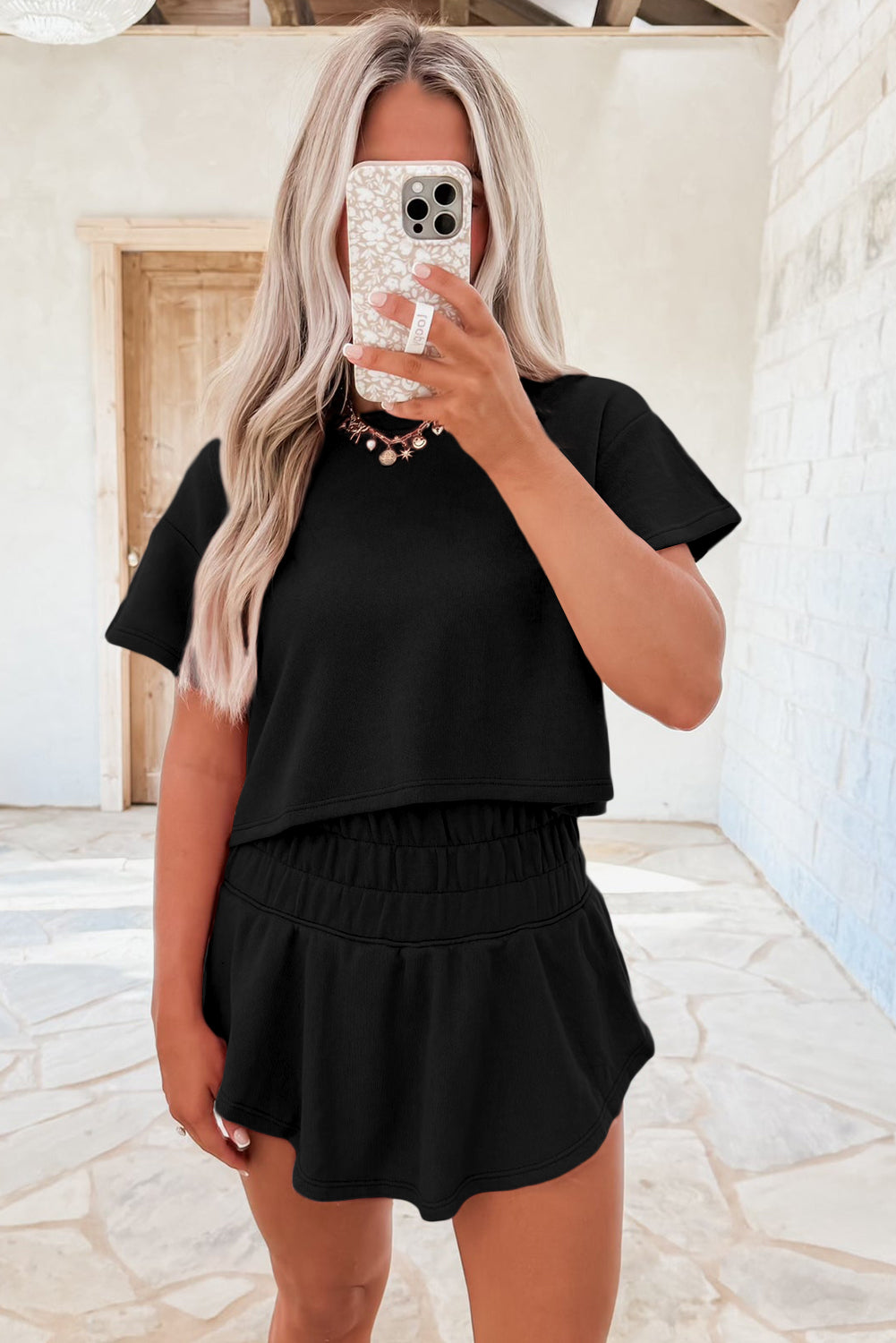 PRE-ORDER: Cropped Tee and Ruffle High Waist Skort Set