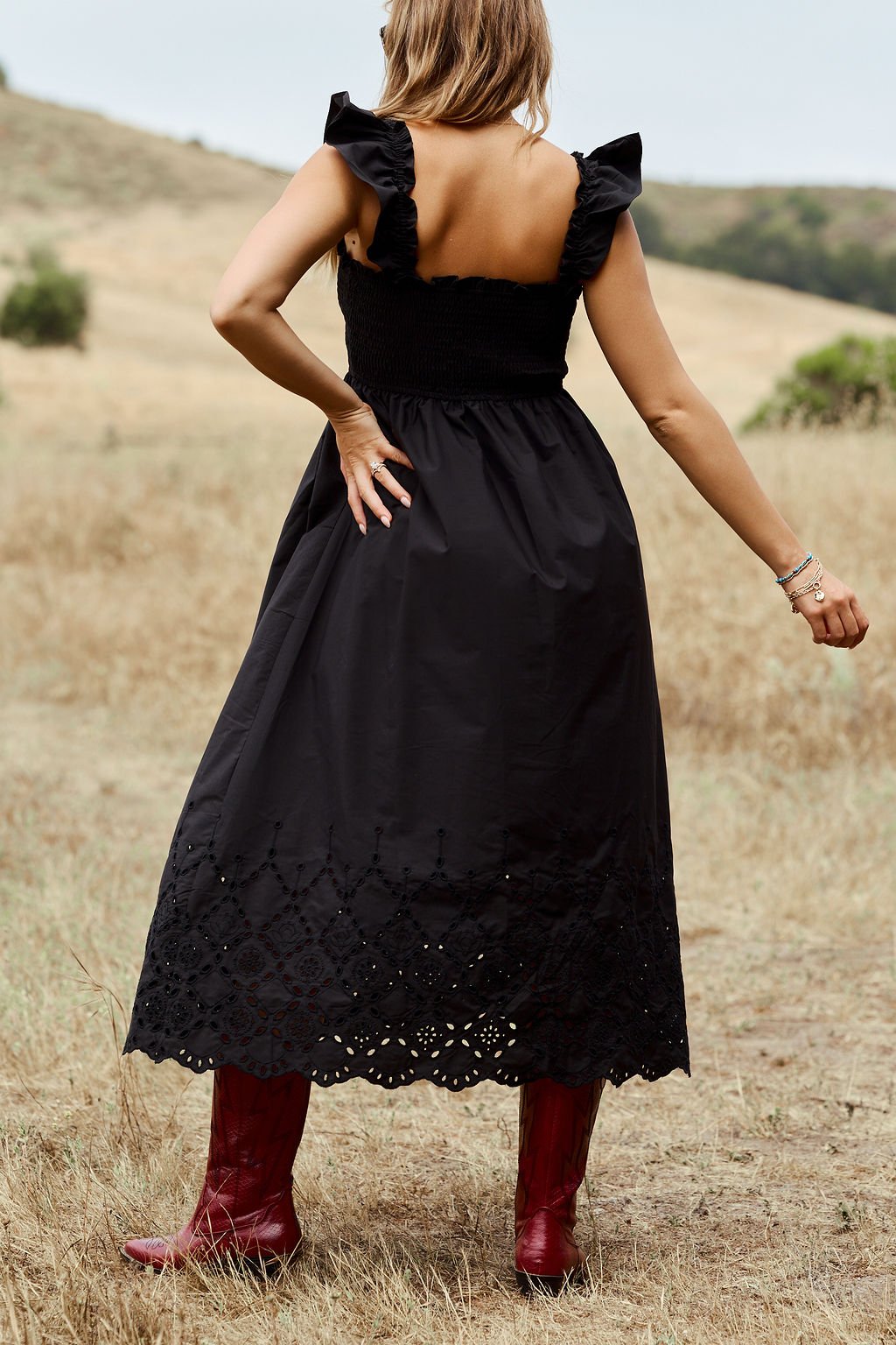 Backroad Beauty Smocked Midi Dress - Black