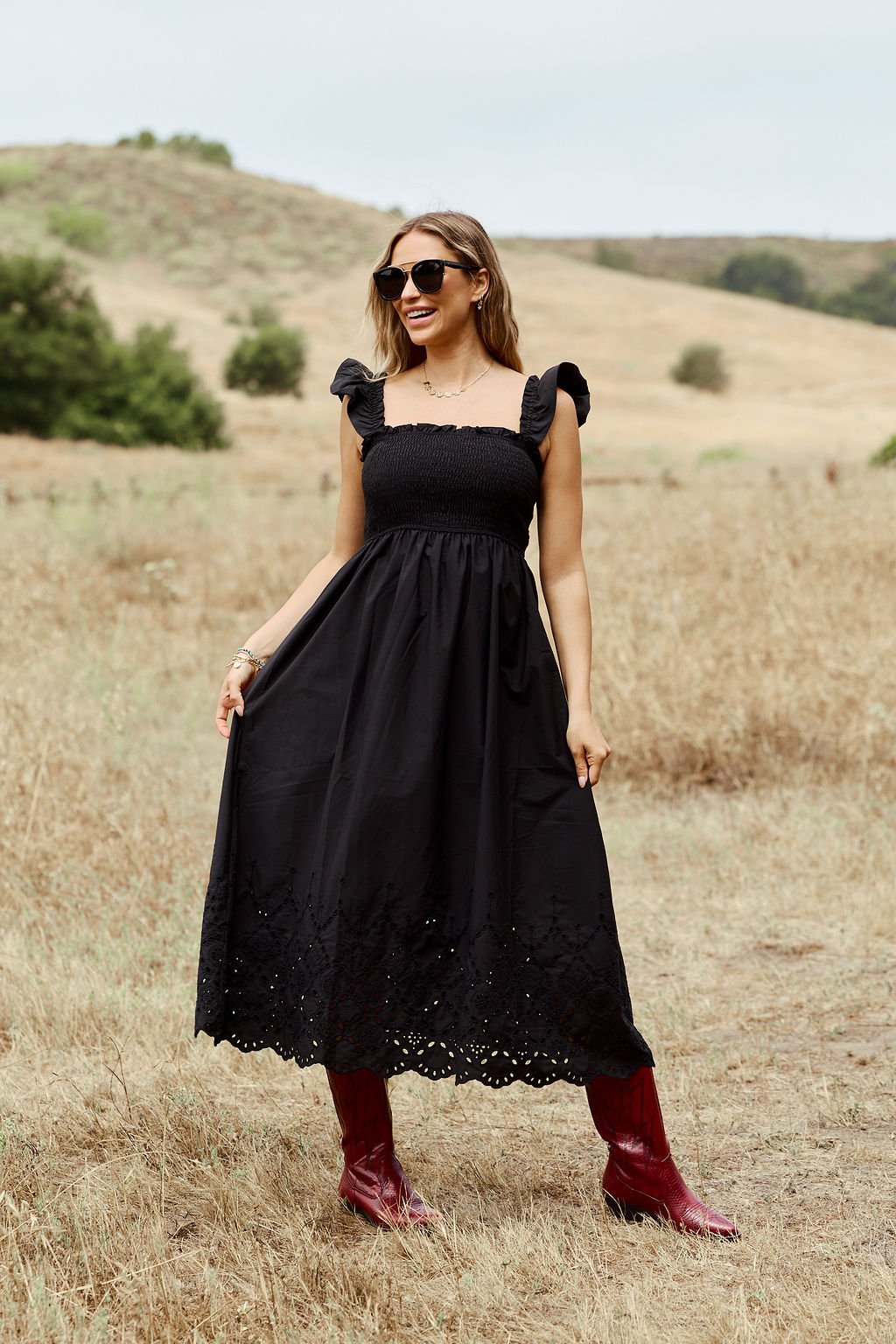 Backroad Beauty Smocked Midi Dress - Black