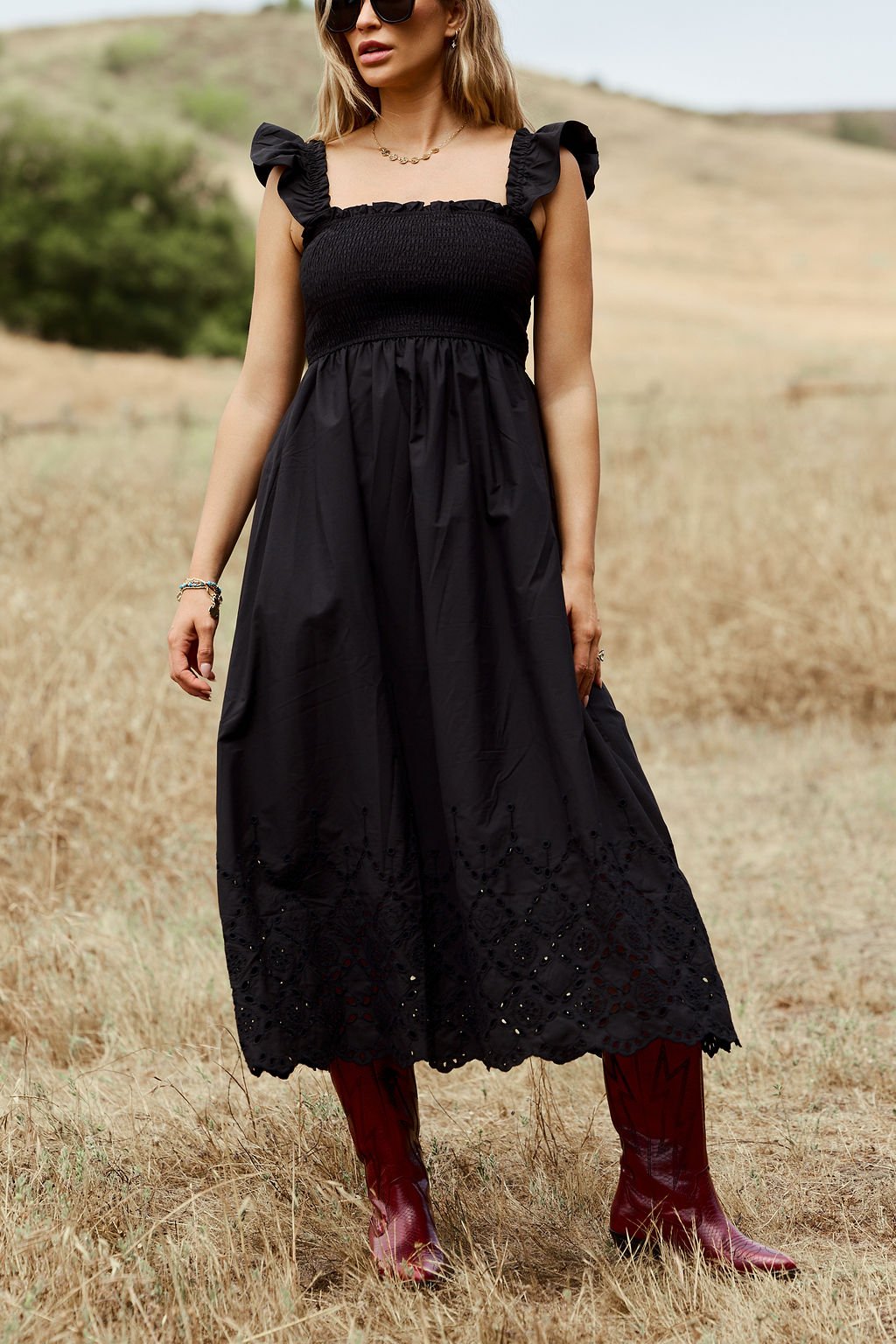 Backroad Beauty Smocked Midi Dress - Black