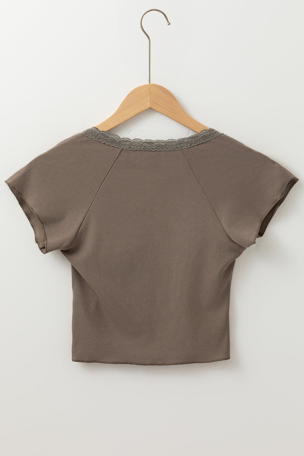 Dark Brown Lace Criss Cross Slim Fit V Neck Tee