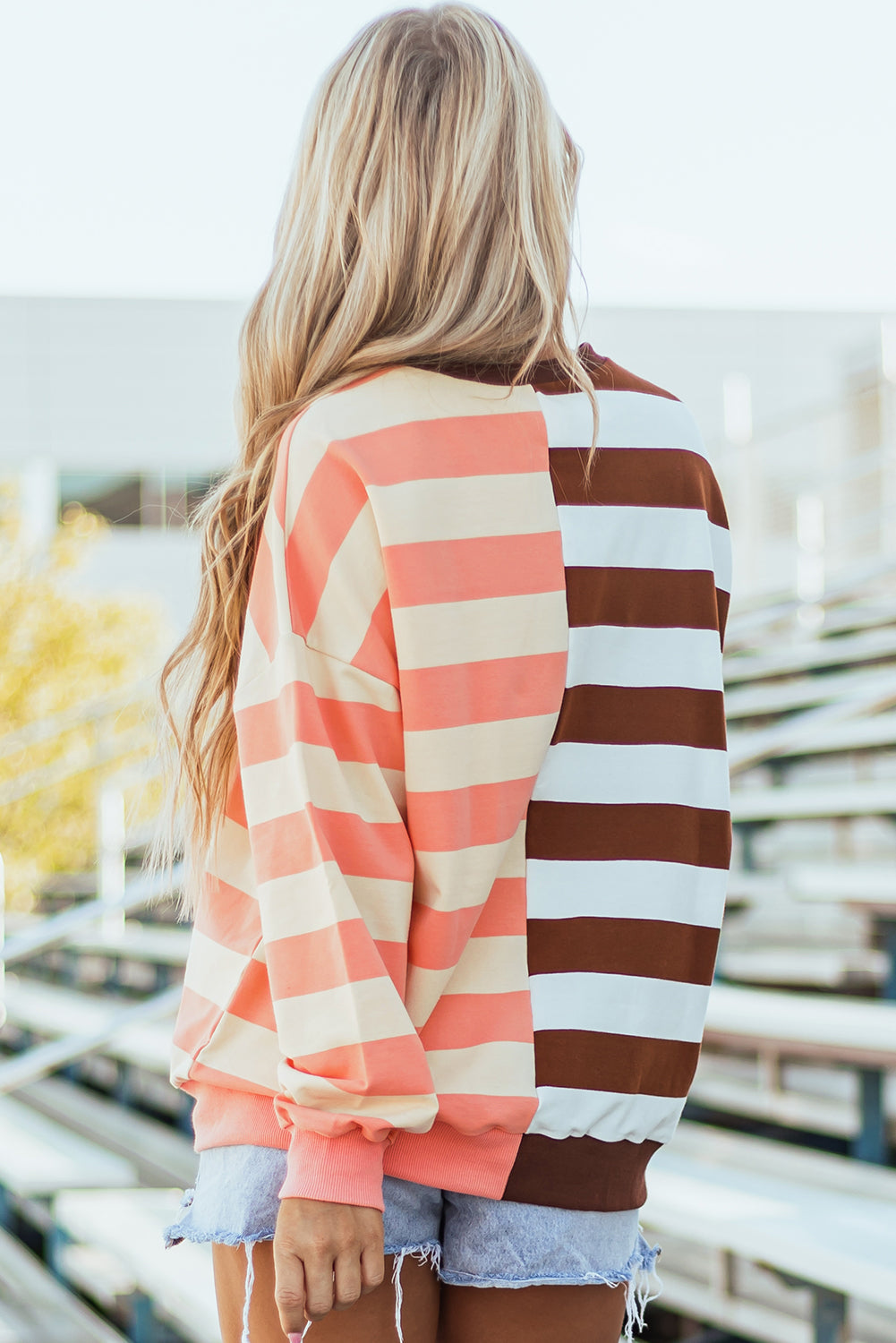 Striped Color Block Drop Shoulder Pullover