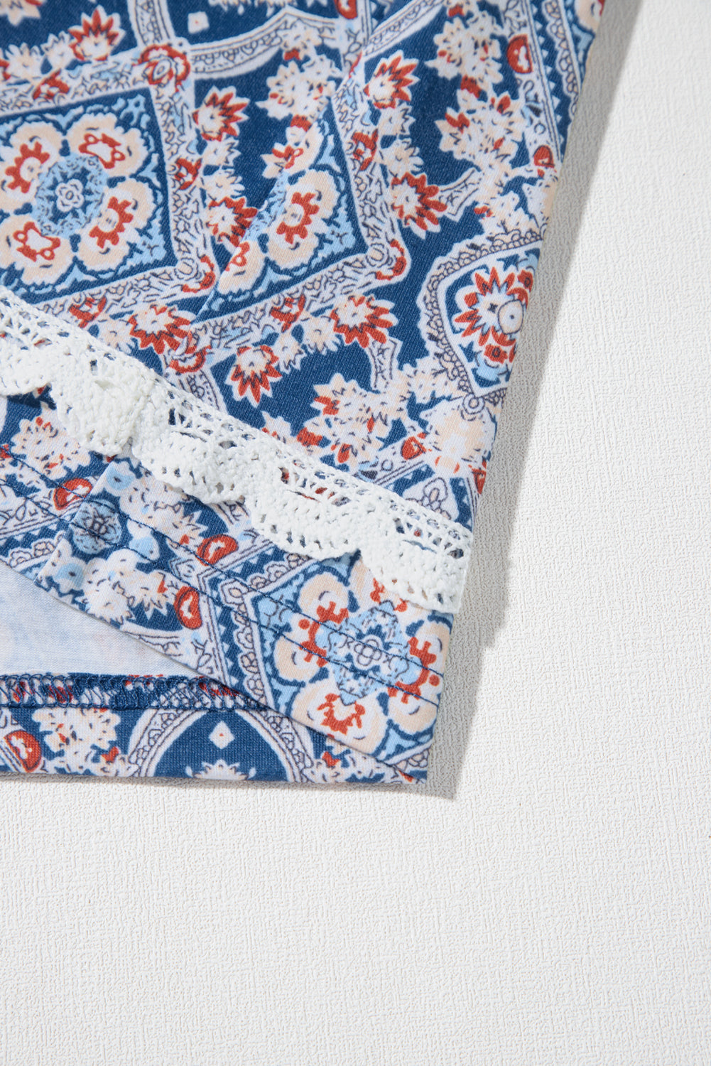 PRE-ORDER: Blue Boho Geometric Print Lace Raglan