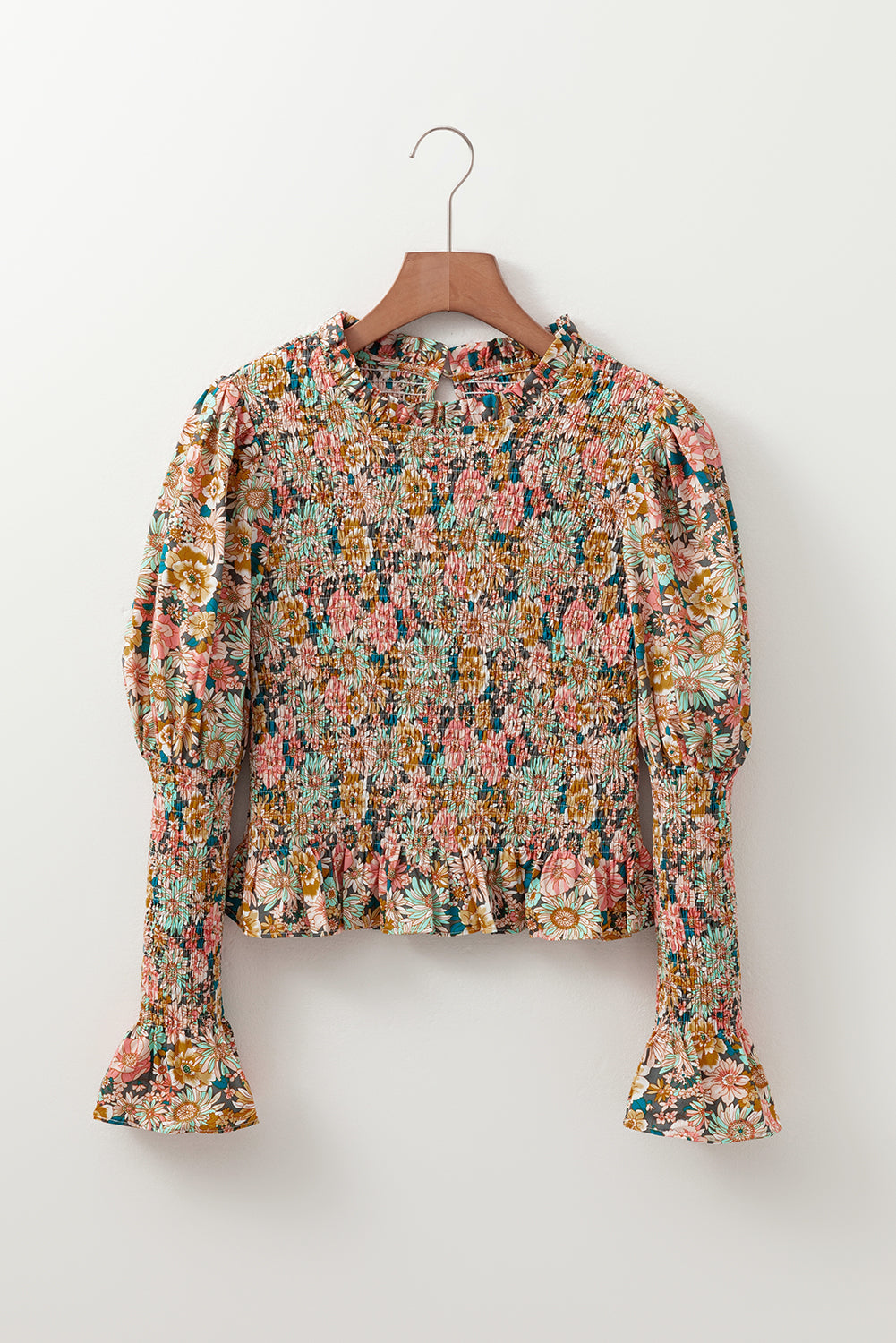 Yellow Floral Smocked Bubble Sleeve Crop Top