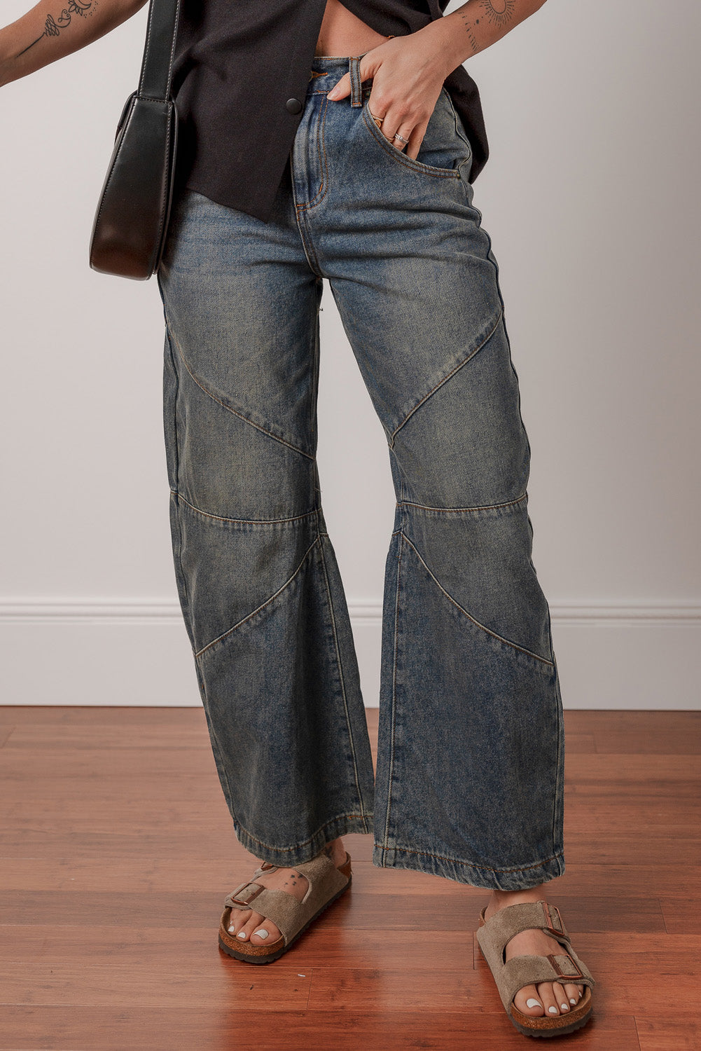 PRE-ORDER: Sail Blue Criss Cross Straight Leg High Waist Jeans