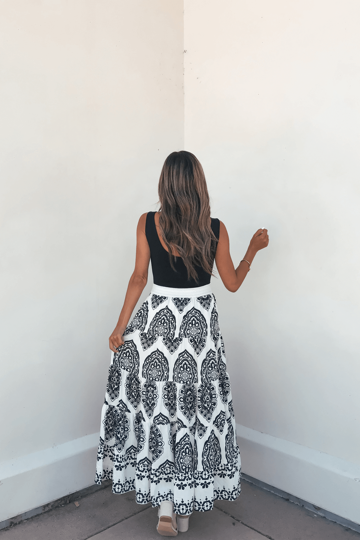 Bella Ivory Print Tiered Maxi Skirt