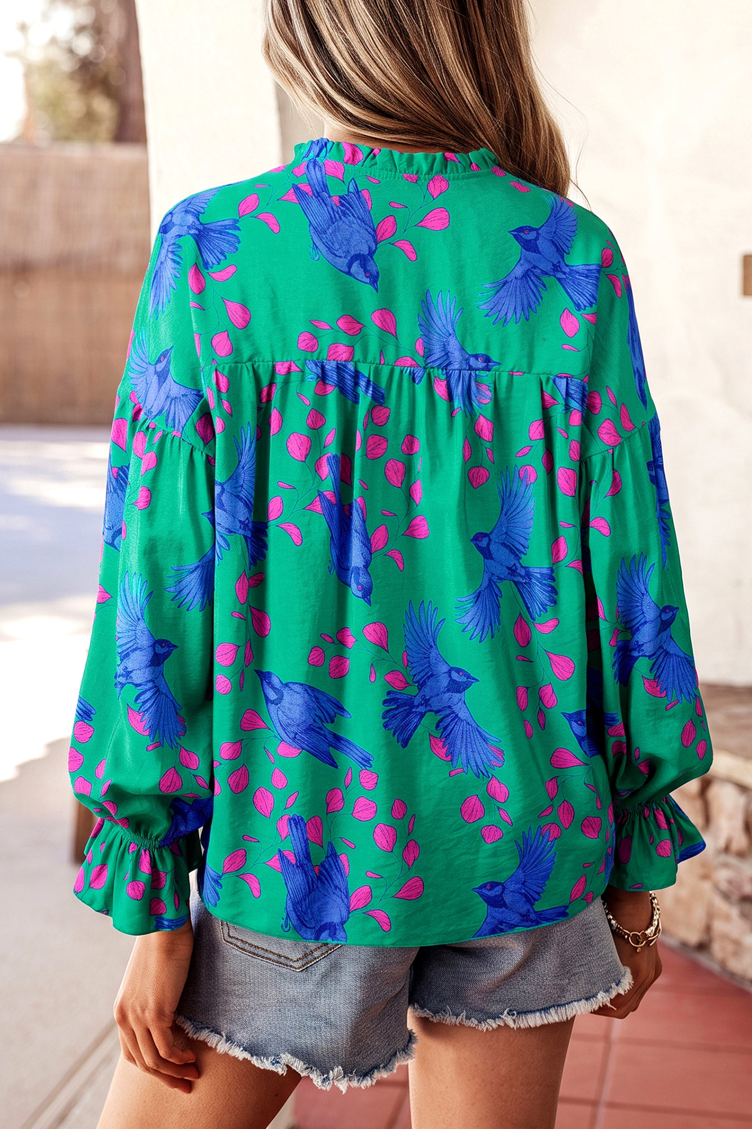 PRE-ORDER: Green Abstract Print Puff Sleeve Blouse
