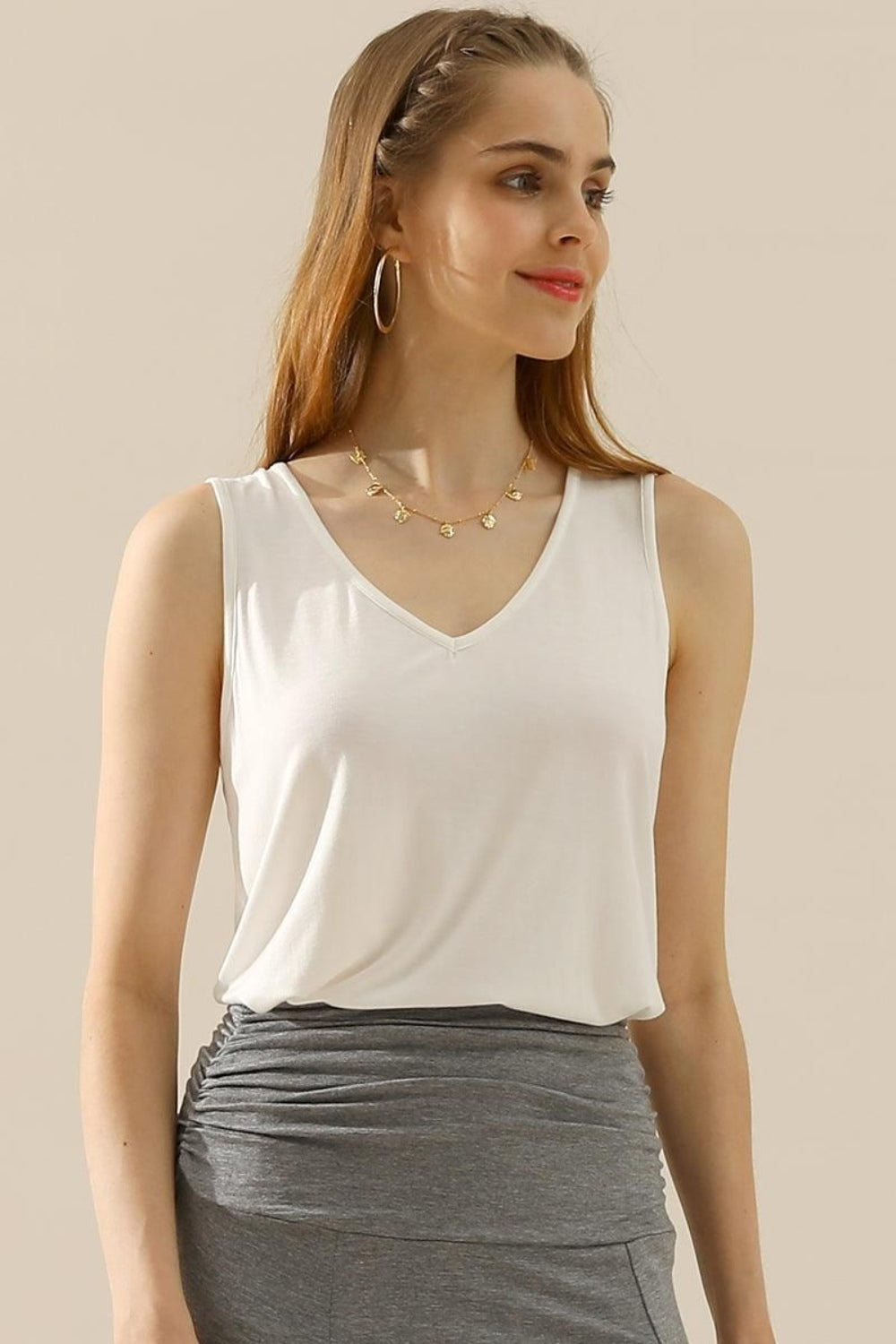 Classic V-Neck Curved Hem Tank