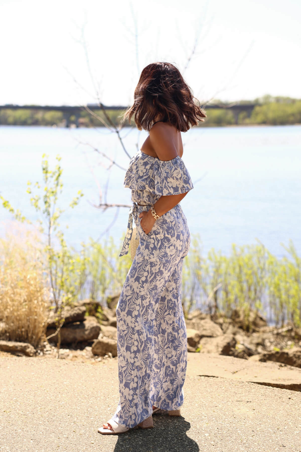 Blue Floral Print Linen Pants - FINAL SALE