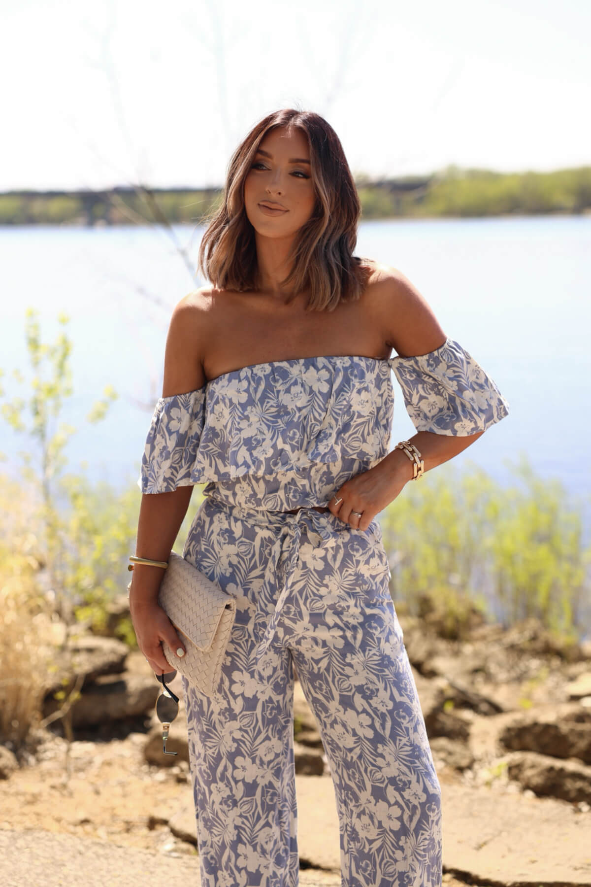 Blue Floral Print Linen Pants - FINAL SALE