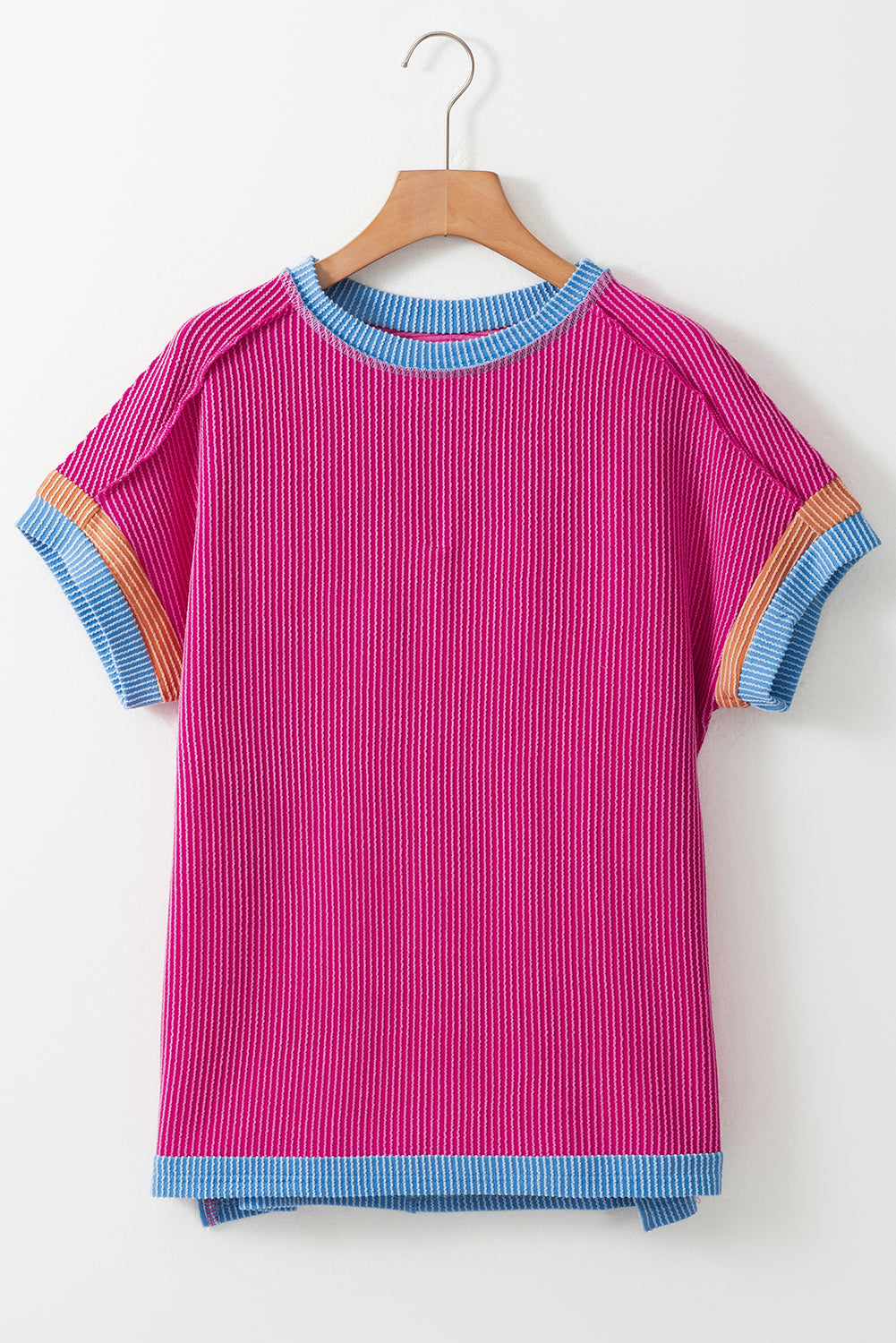 PRE-ORDER: Textured Contrast Color Round Neck T Shirt