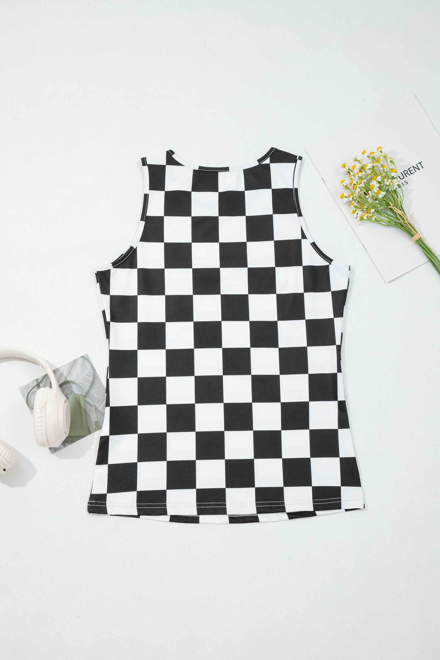 PRE-ORDER: Checkerboard Printed Slim Tank Top