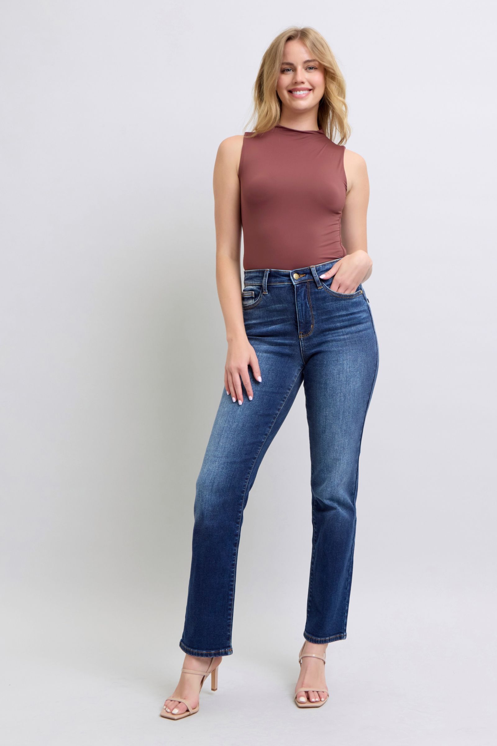 Washed Straight Leg Jeans with Pockets