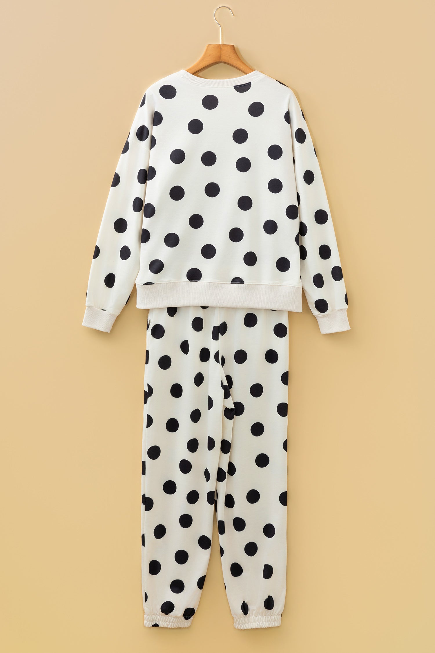 PRE-ORDER: Polka Dot Print Drop Shoulder Pullover Drawstring Jogger Pant Set
