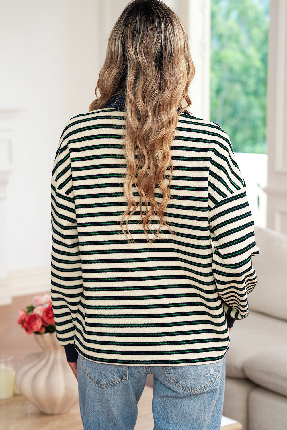 PRE-ORDER: Pop of Color V Neck Striped Long Sleeve Top