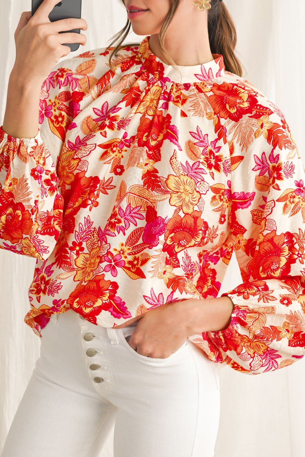 PRE-ORDER: Boho Floral Lantern Sleeve Blouse