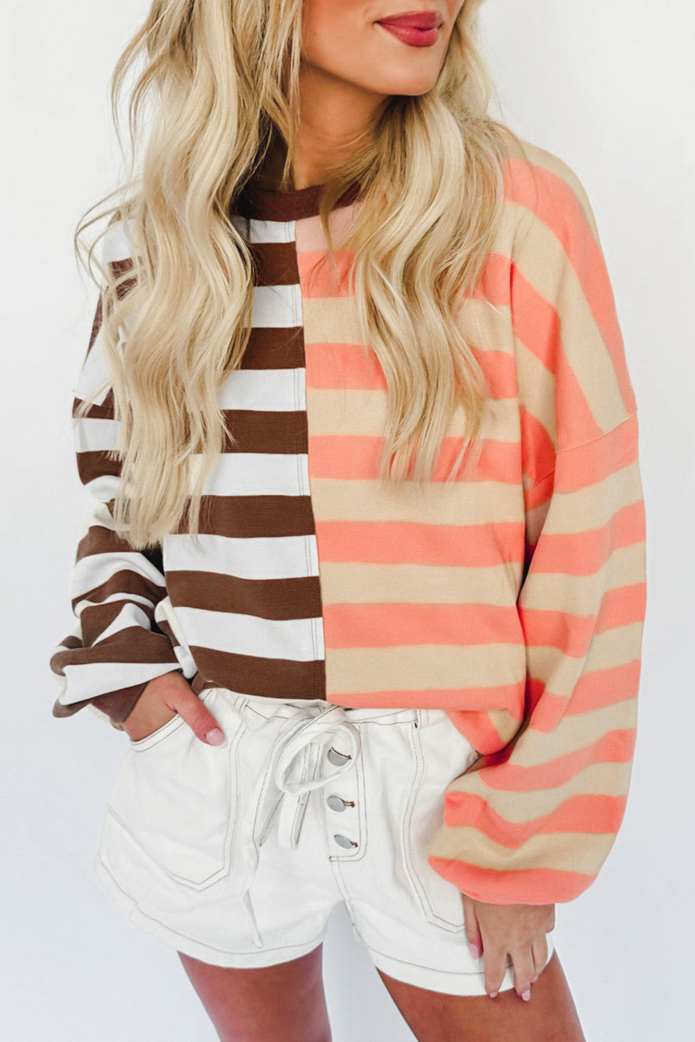 Striped Color Block Drop Shoulder Pullover