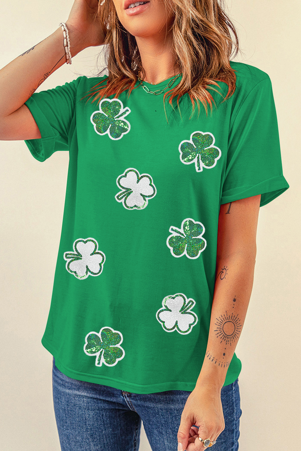 PRE-Order: St Patricks Sequin Clover Pattern T Shirt