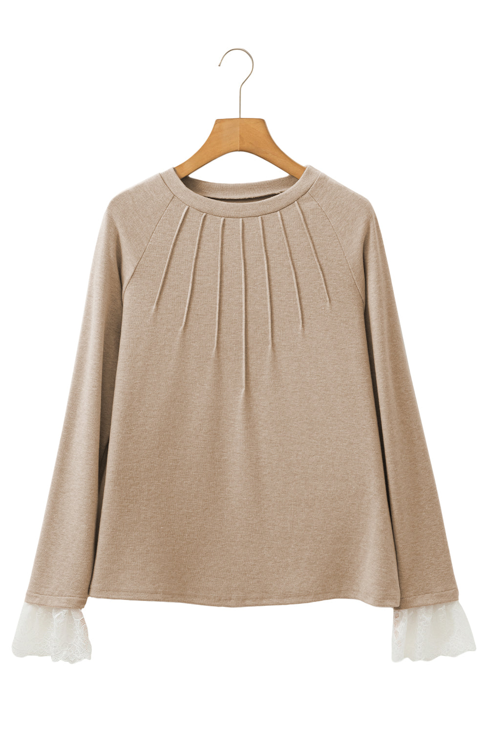 PRE-ORDER: Seam Detail Lace Contrast Cuffs Raglan Sleeve Top